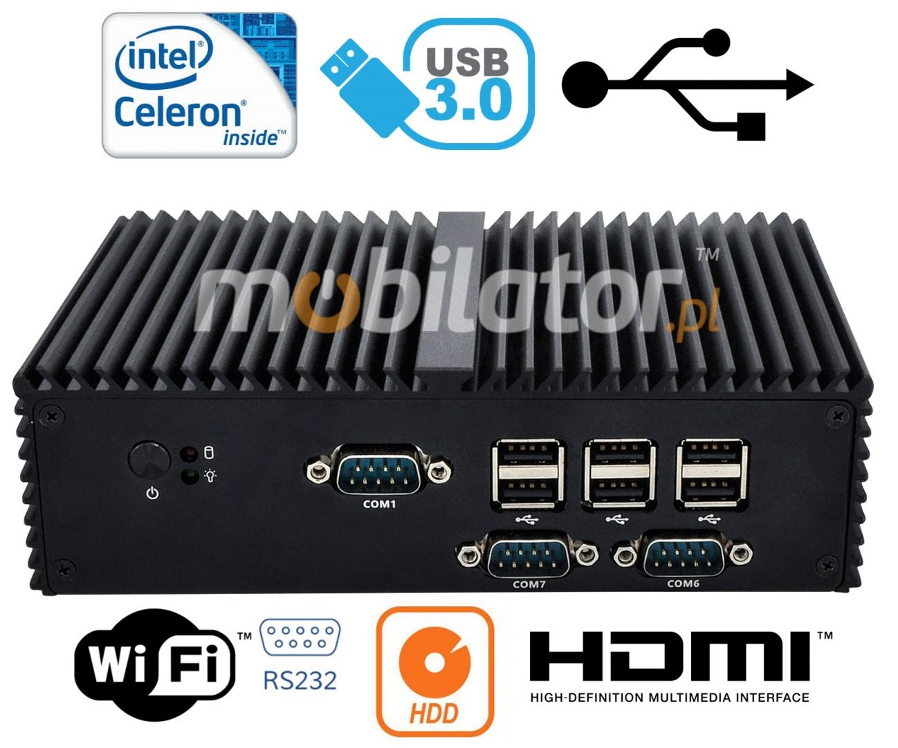 Komputer Przemysowy Fanless MiniPC mBOX Q190X HDD WiFi
